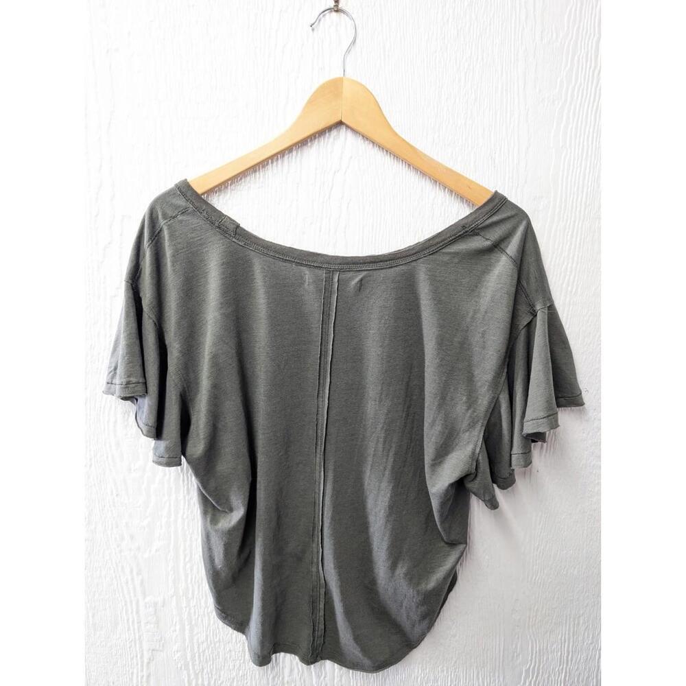We The Free People Green Ruffle Flutter Sleeve T-shirt Tee Top Hippie Boho XS - Picture 6 of 6